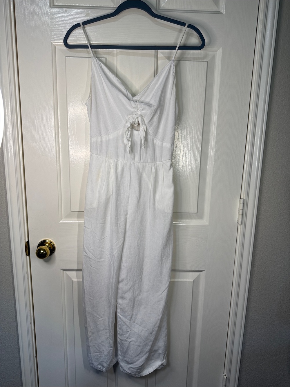 Japna White Spaghetti-Strap Tie-Front Jumpsuit